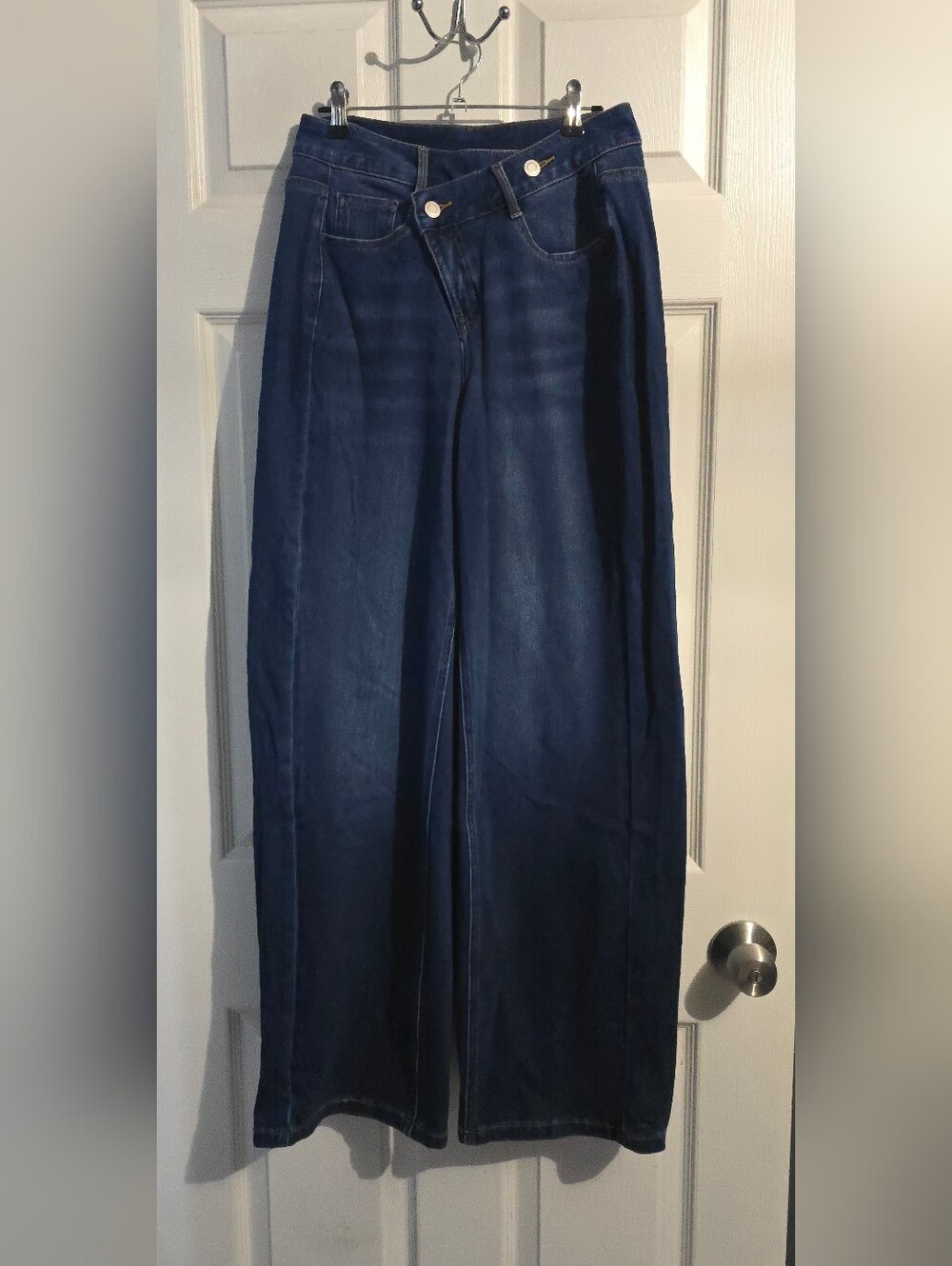 Halara Flex Asymmetric HW Washed Casual Baggy Jeans In Estate Blue Denim - Picture 3 of 14